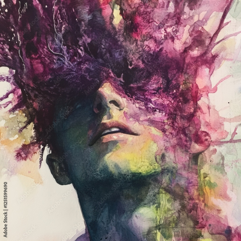 Poster vibrant expression of emotion through abstract art in a colorful portrait of a young man. generative