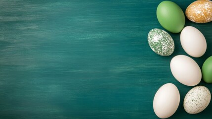 Colorful Easter Eggs on Green Surface Artistic Layout Festive Celebration Happy Holiday Theme.