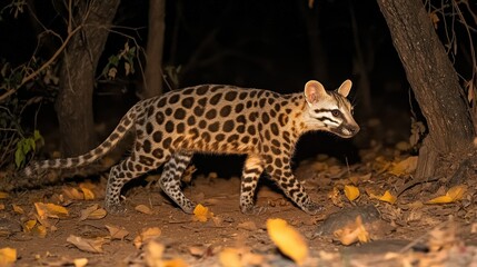 Nocturnal Ocelot Walking Forest Night Wildlife Conservation