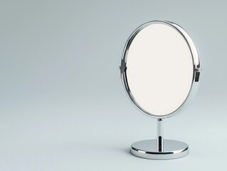Elegant Round Mirror on Stand Against Minimalist Background