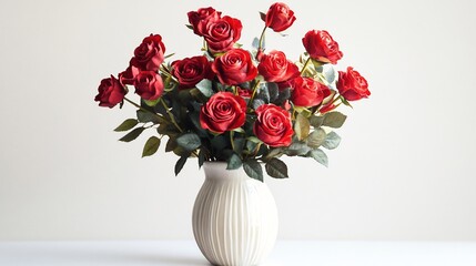 Naklejka premium Elegant Red Roses in a White Vase: A Still Life Photography