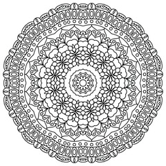 Black and White Mandala Art with Abstract Elements
