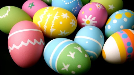 Colorful Easter Eggs with Painted Designs for Festive Celebration and Spring Holiday Season.