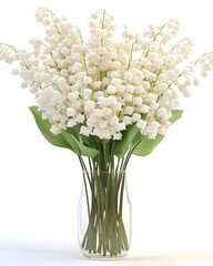 Elegant lily of the valley bouquet in glass vase on white background capturing spring freshness