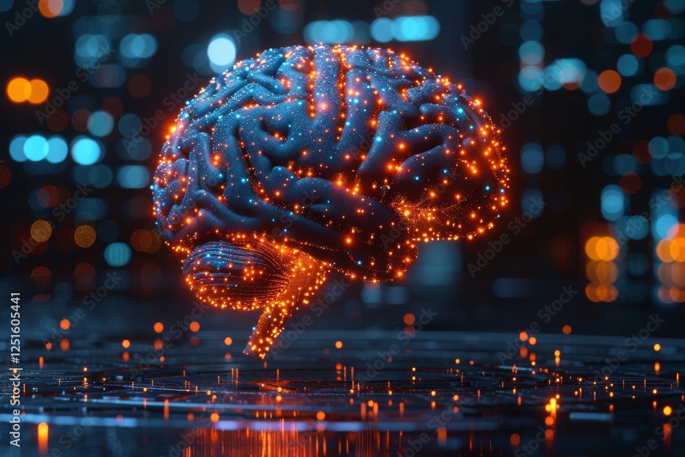 Aufkleber visualizing intelligence a central blue and black ai brain motif on a circular platform