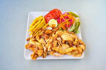 Lavash zurna doner kebab ( zurna  durum )  or shawarma sliced in plate isolated.  hatay usulu tavuk...