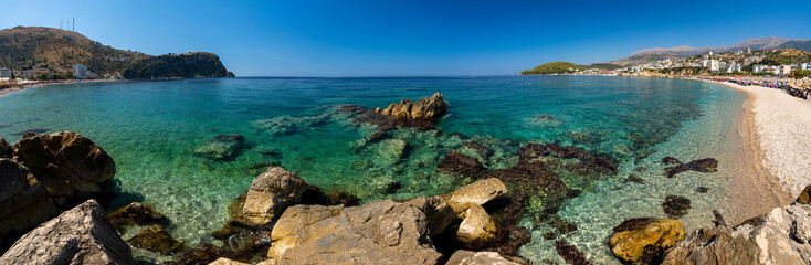 Albania, Vlorë County, Himare - 15 August 2024 - Overview of the fantastic Himare beach