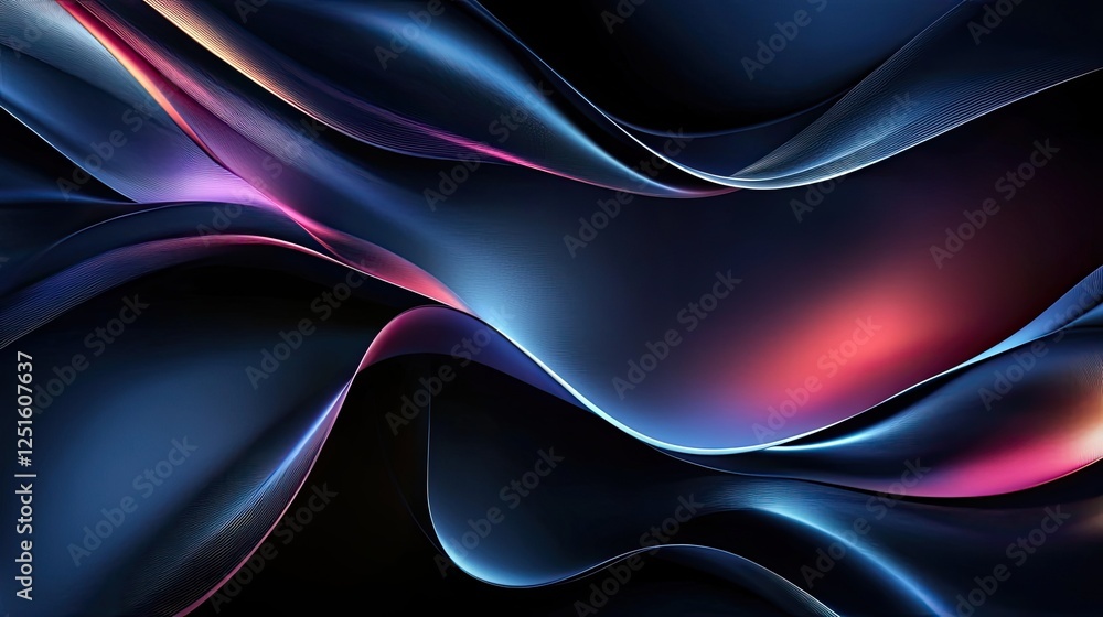 Poster dark metallic abstract background with folded geometric patterns and subtle light reflections.