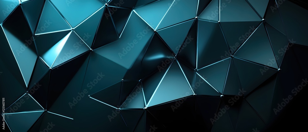 Poster abstract polygonal background with metallic edges and teal color for modern design style