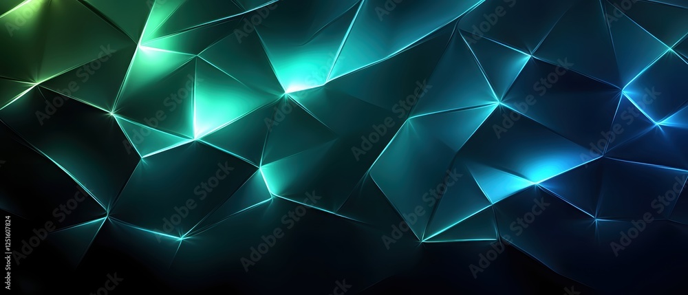 Poster abstract polygonal design with dynamic lighting and vibrant colors creating a modern aesthetic