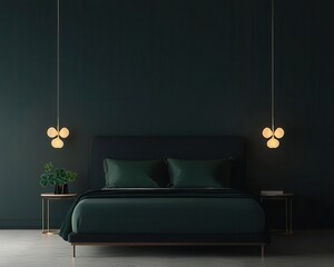 A single bed placed under a glowing shamrockshaped light fixture, with soft golden accents on the bedding