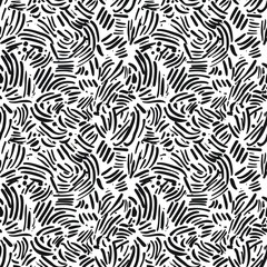 Dynamic and artistic brushstroke style seamless pattern. Abstract shapes and lines background. Hand drawing abstract pattern, doodles seamless pattern. Black and white colors. AI artwork.