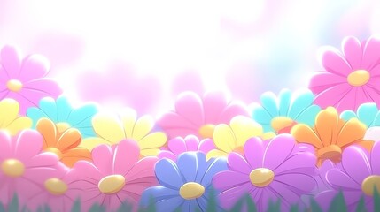 Colorful Flowers In A Sunny Field Bright Floral Scene Springtime Meadow With Many Petals And Leaves.