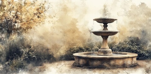 Elegant two tiered fountain nestled within a serene garden