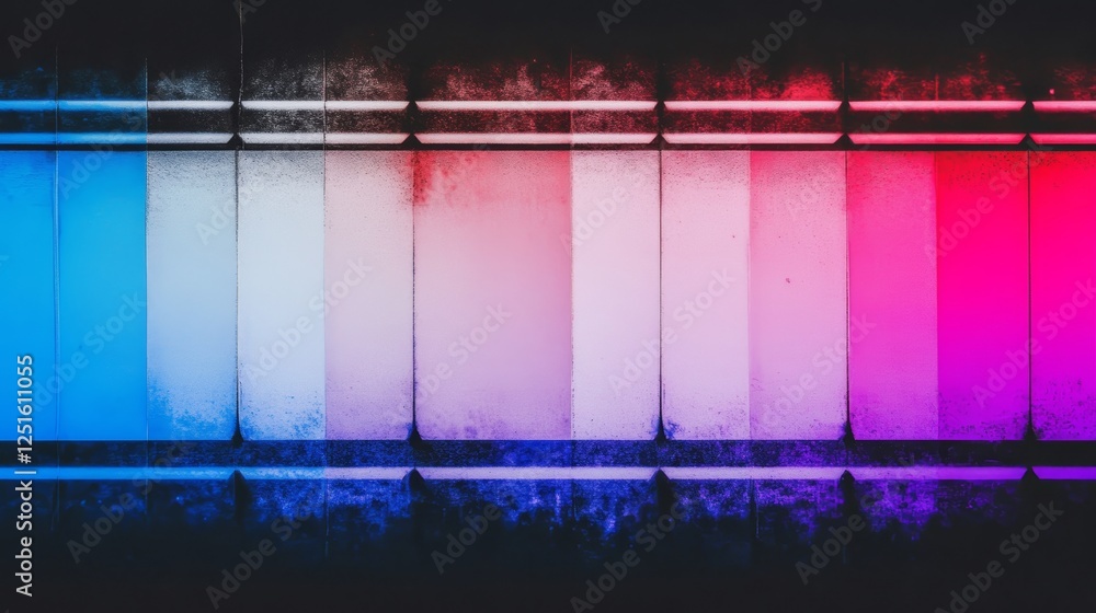 Poster colorful gradient rectangular panels with dark edges and horizontal lines light spectrum.