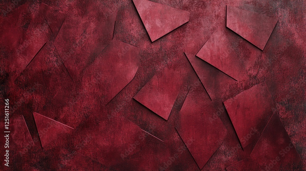 Poster deep wine-colored background with polygonal geometric patterns, shadow layering, and a grainy noise 