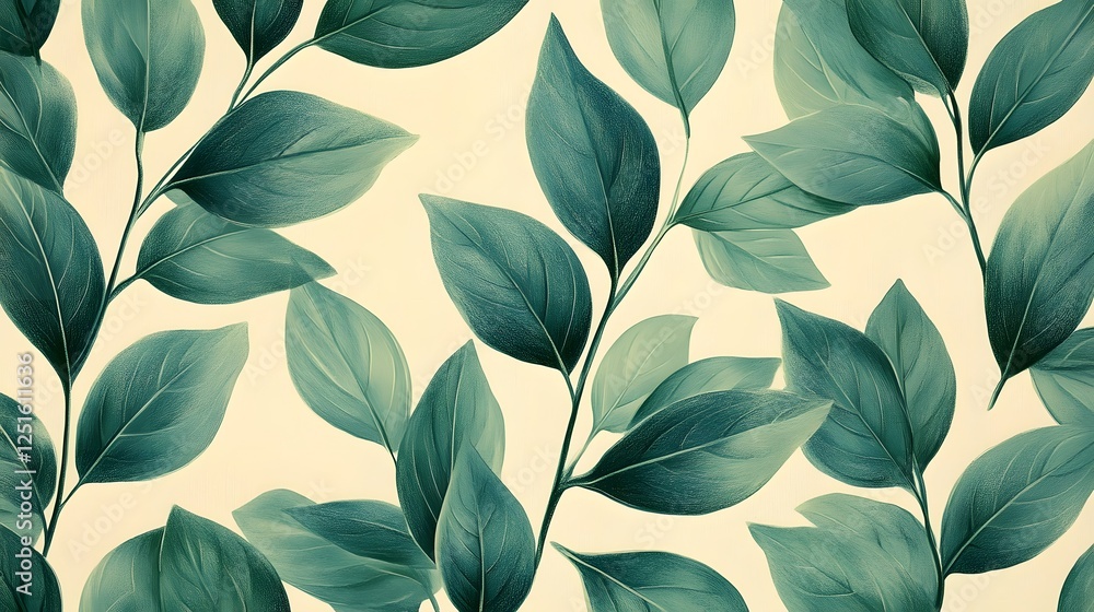 Poster lush green foliage seamless pattern botanical background