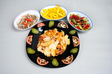 Lavash zurna doner kebab ( zurna  durum )  or shawarma sliced in plate isolated.  hatay usulu tavuk Et doner durum. Gobit ekmek arasi doner. Pilavustu iskender doner kebap. 