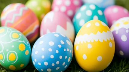 Obraz premium Colorful Painted Easter Eggs in Grass.