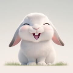 White rabbit with drooping ears on light background