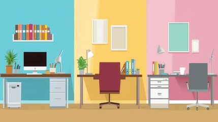 Colorful Modern Home Office Design Concept