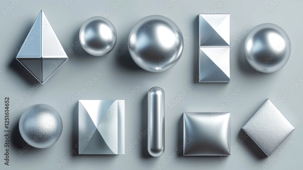 Poster elegant platinum geometric shapes with soft shadow depth and metallic texture. luxurious composition