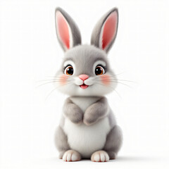 Obraz premium Cute Gray Rabbit Illustration with Big Eyes on White Background