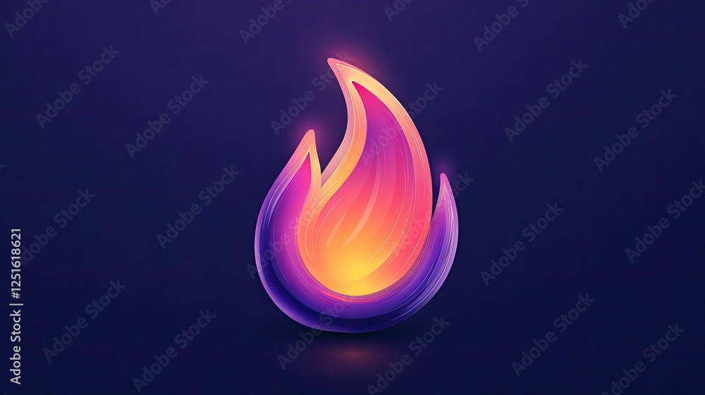 Poster a glowing flame icon with smooth edges and a dynamic shape, representing fuel, warmth, and transform