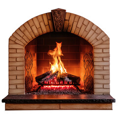 Dramatic Red Flame Rising from Fireplace Isolated on Transparent Background