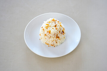 Traditional delicious Turkish food; Turkish style rice pilaf (Turkish name; Arpa sehriyeli. tavuk, kuru fasulyeli, pirinc pilavi). Cigerli, kavurmali, tereyagli nohut pilav.
