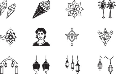 Collection of Twelve Unique Black and White Decorative Design Elements