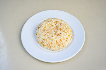 Traditional delicious Turkish food; Turkish style rice pilaf (Turkish name; Arpa sehriyeli. tavuk, kuru fasulyeli, pirinc pilavi). Cigerli, kavurmali, tereyagli nohut pilav.
