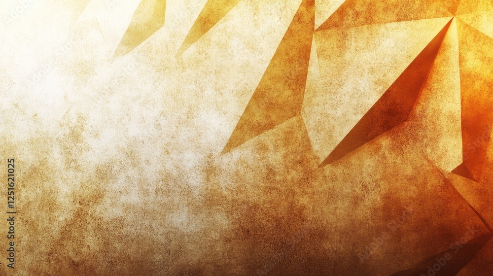 Poster light golden-orange background with a 3d fold effect, sharp polygon angles, and a grainy texture for
