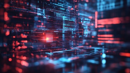 Obraz premium Cybernetic Data Stream, Digital Space, Red Blue Glow, Futuristic Background, Tech Concept