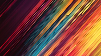 Abstract diagonal lines in vibrant red, orange, yellow, teal, and purple hues.