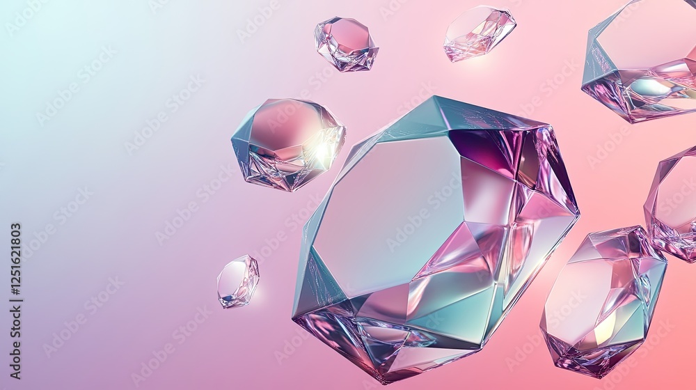 Poster luxury 3d diamond shapes with smooth gradients and a soft grain mesh texture. premium abstract backg