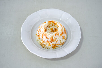 Traditional delicious Turkish food; Turkish style rice pilaf (Turkish name; Arpa sehriyeli. tavuk, kuru fasulyeli, pirinc pilavi). Cigerli, kavurmali, tereyagli nohut pilav.
