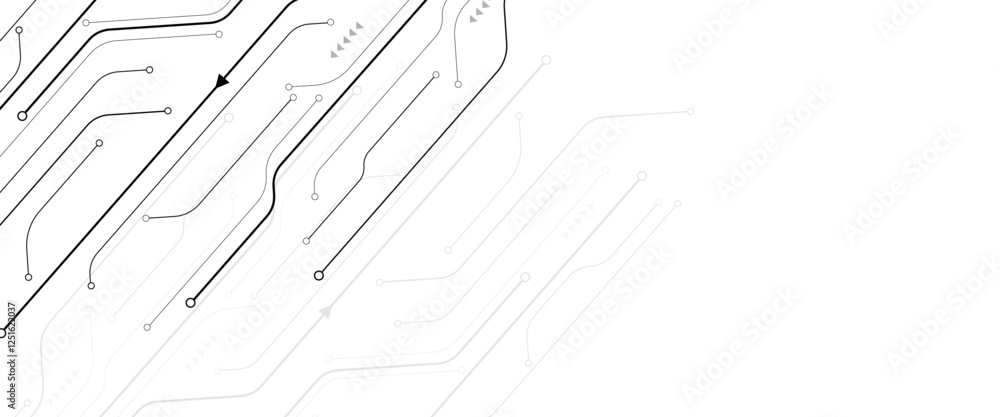 Poster Vectors White Abstract geometric dots and lines connection circuit concept. Abstract digital background.