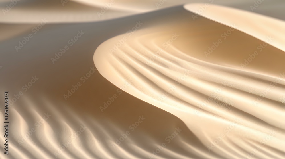 Poster smooth flowing sand dunes create abstract curves and lines in neutral beige tones, casting soft shad