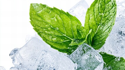 Refreshing mint leaves nestled in ice cubes. Cool, crisp, and vibrant.