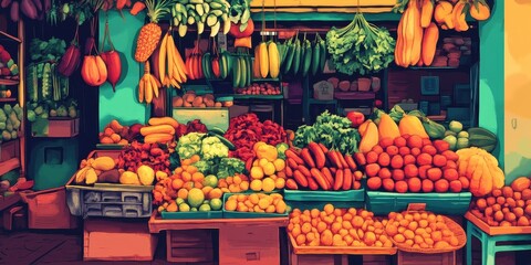 Colorful vegetable market offers a diverse assortment of fresh produce