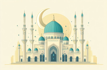 Fototapeta premium Ramadan Kareem background with mosque and moon