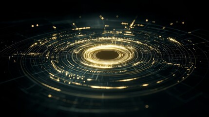 Obraz premium Concentric Circles Glowing in Abstract Technology Space with Luminous Circular Lines.