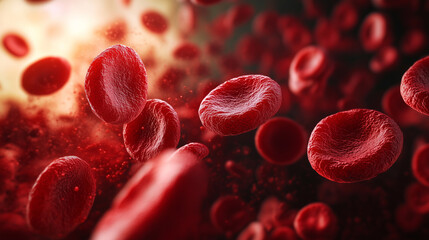 Fototapeta premium Close-Up of Blood Cells in motion - Detailed Microscopic View for Medical, Scientific, and Healthcare Illustrations