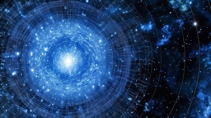 Fototapeta premium Cosmic Spiral With Grid And Light Energy Surrounded By Nebula And Distant Stars In Space.