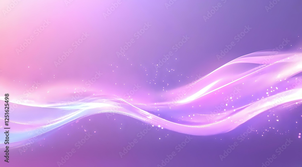 Poster glowing pink and purple waves with sparkles flow across gradient background creating magical etherea