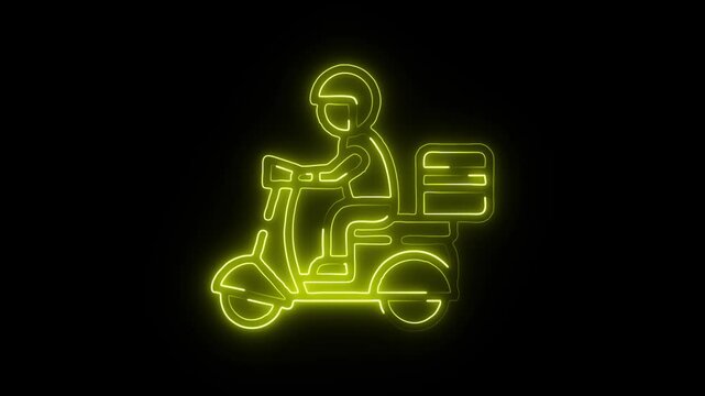 Glowing neon Delivery Man icon isolated on black background. HD Video motion graphic animation