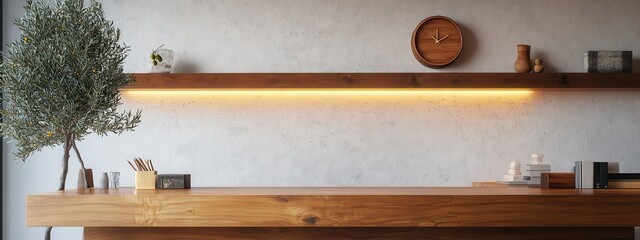 Minimalist Wooden Desk in Cozy Modern Office with Natural Light