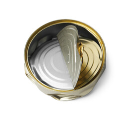One crumpled tin can isolated on white