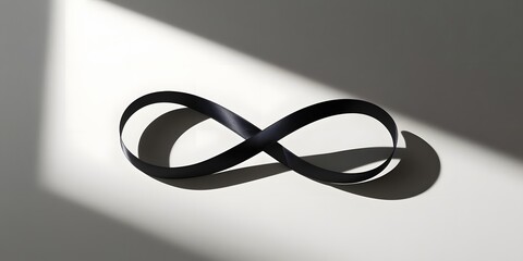 A sleek black ribbon twisted into an infinity symbol, placed on a white background for a contemporary design element2